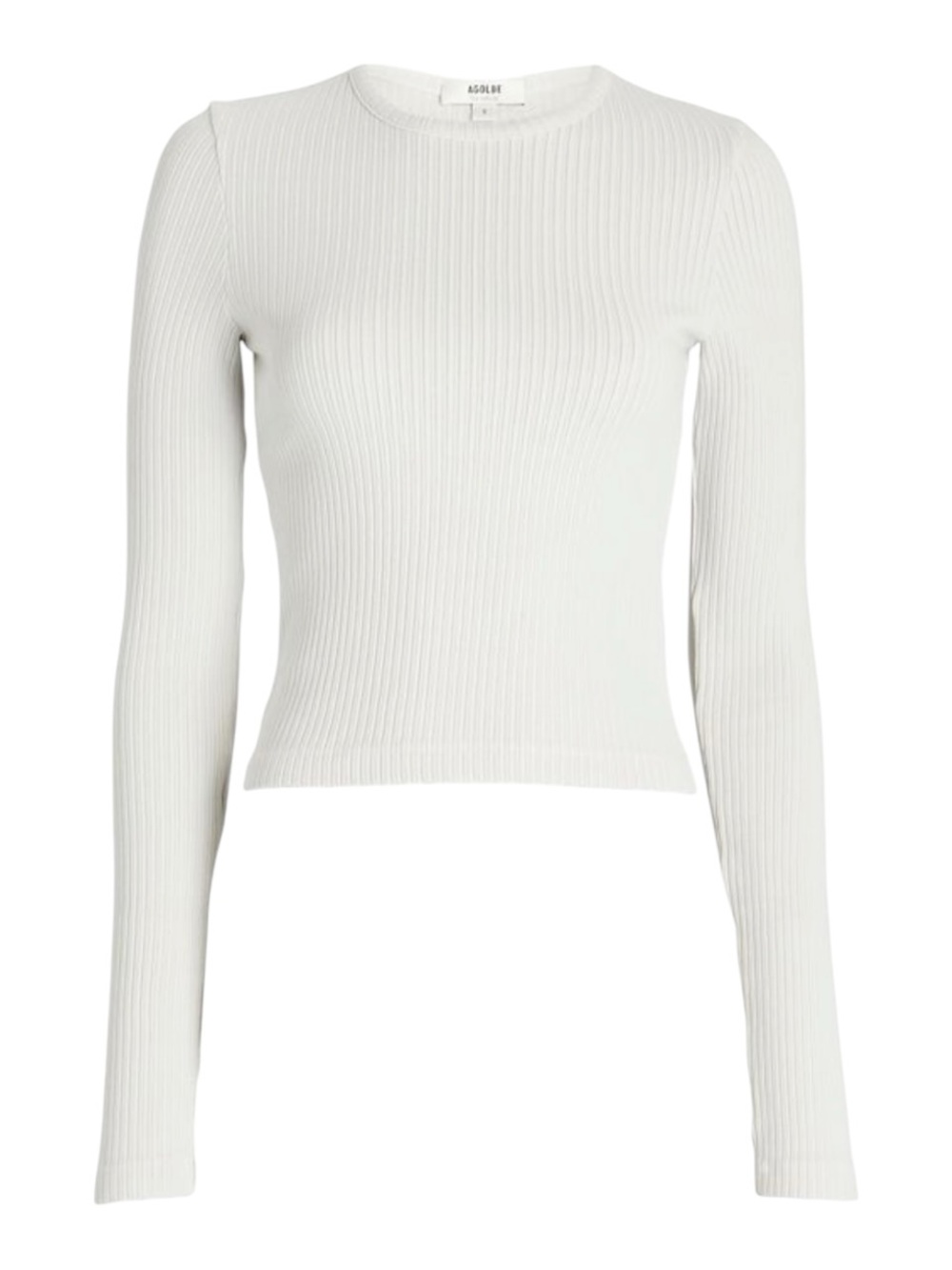 AGOLDE Alma Shrunken Crewneck Ribbed Luxury Basic Long Sleeve Top White S